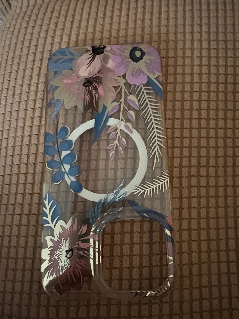 Clear Floral Phone Case with Purple & Blue Blooms, fits iPhone 16 ProMax